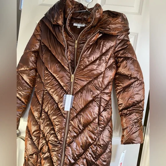 NWT Via Spiga inset bib quilted long puffer jacket - Picture 5 of 10